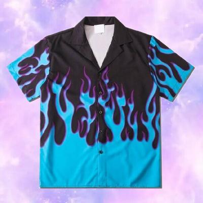Blue flame short sleeve blouse shirts