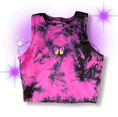 Colorful Butterfly Embroidery Tie-dyed Camisole Top Vest