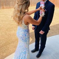 SP2099,Sparkly Mermaid Sequined White V Neck Spaghetti Straps Backless Long Prom Dresses - Thumbnail 1