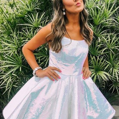 Sp2103,glitter a-line shiny white sequins short homecoming dress