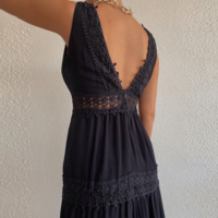 Black V-Neck Sleeveless Lace Splicing Dress - Thumbnail 1