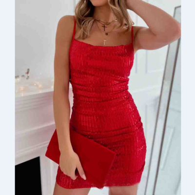 Sling red sleeveless sequin mini dress
