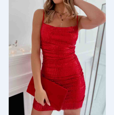 Sling Red Sleeveless Sequin Mini Dress
