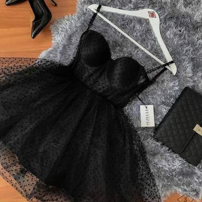 Sp2108,black spaghetti straps homecoming dresses sweetheart a-line graduation dress - Thumbnail 4
