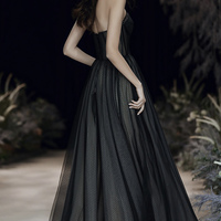 Black tulle long prom dress A line eveing dress - Thumbnail 3