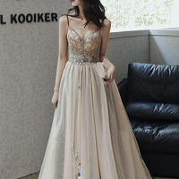 Stylish tulle lace long prom dress A line evening dress - Thumbnail 1