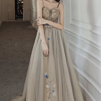 Stylish tulle lace long prom dress A line evening dress - Thumbnail 3