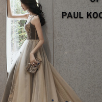 Stylish tulle lace long prom dress A line evening dress - Thumbnail 4