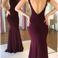 Burgundy V-back Mermaid Long Prom Dresses, Custom-made School Dance Dress, Fashion Graduation Party Dress,1405 - Thumbnail 2