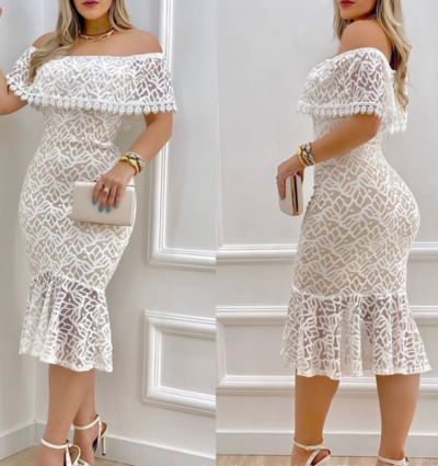 Sexy White Lace One-Shoulder Dress