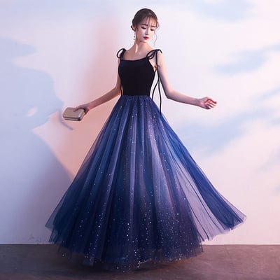 Dark blue velvet tulle long prom dress, evening dress,1412