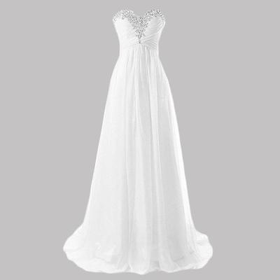 Charming v-neck wedding dress bridal gown court train sweetheart rhinestone a-line floor length chiffon wedding dress with lace up back,855 - Thumbnail 1