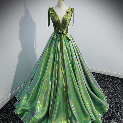 Green fluorescent long prom dress a line evening dress