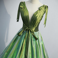 Green Fluorescent Long Prom Dress A Line Evening Dress - Thumbnail 1