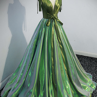 Green Fluorescent Long Prom Dress A Line Evening Dress - Thumbnail 2