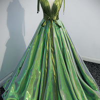 Green Fluorescent Long Prom Dress A Line Evening Dress - Thumbnail 4