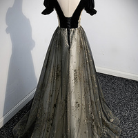 Black tulle sequins long prom dress evening dress - Thumbnail 3