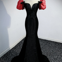 Black sequins long prom dress mermaid evening dress - Thumbnail 3