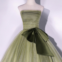 Green tulle long prom dress A line evening dress - Thumbnail 1