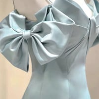 Blue satin long prom dress A line evening dress - Thumbnail 2