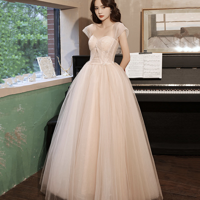 Pink tulle lace long prom dress a line evening dress