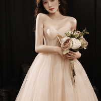 Pink tulle lace long prom dress A line evening dress - Thumbnail 2