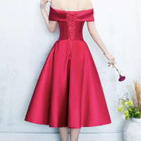 Red satin lace short prom dress homecoming dress - Thumbnail 3