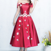 Red satin lace short prom dress homecoming dress - Thumbnail 4