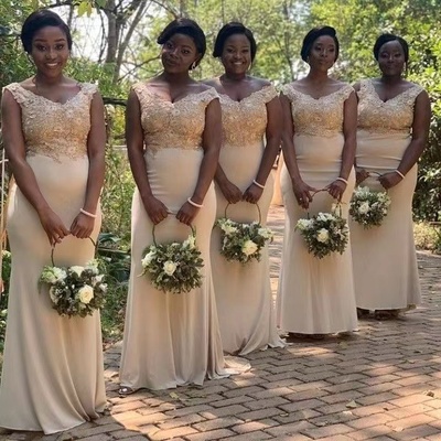 V Neck Bridesmaid Dresses Mermaid with Applique