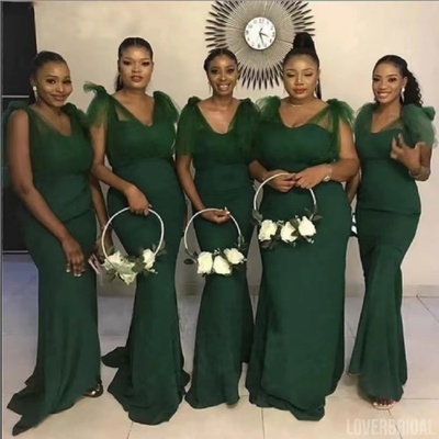 V neck green bridesmaid dresses mermaid df8 - Thumbnail 4