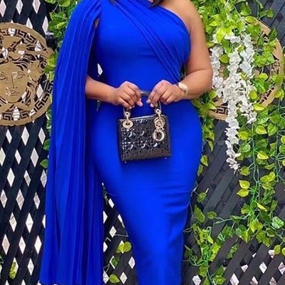 Cape sheath prom dresses royal blue - Thumbnail 4