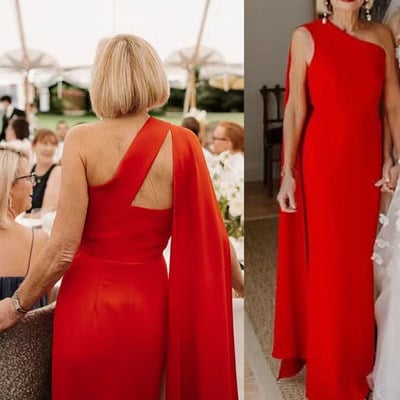 One shoulder red mother of the bride dresses - Thumbnail 5