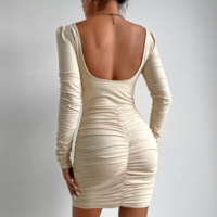 Women'S Sexy Package Hip Solid Color Tight Backless Dress - Thumbnail 1