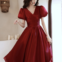 Red v neck short prom dress A line homeocming dress - Thumbnail 1
