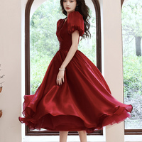 Red v neck short prom dress A line homeocming dress - Thumbnail 3