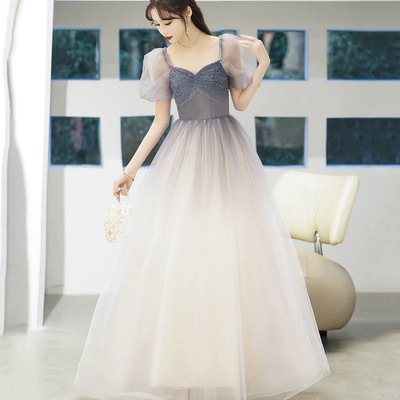 Cute tulle beads long prom dress  a line evening dress - Thumbnail 3