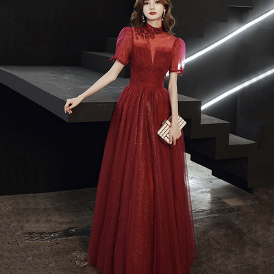 Elegant tulle sequins long prom dress a line evening dress - Thumbnail 3