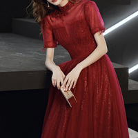 Elegant tulle sequins long prom dress A line evening dress - Thumbnail 2