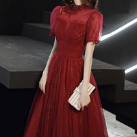 Elegant tulle sequins long prom dress A line evening dress - Thumbnail 3