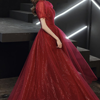 Elegant tulle sequins long prom dress A line evening dress - Thumbnail 4