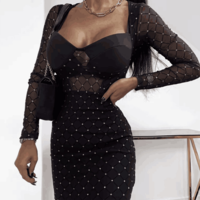 V-Neck Long Sleeve Women'S Skinny Dress - Thumbnail 1