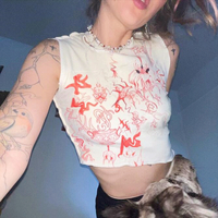 Red Floral Printed Sleeveless Vest - Thumbnail 2