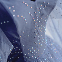 Blue tulle beads long prom dress A line evening dress - Thumbnail 2