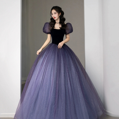 Purple tulle sequin long princess dress evening gown - Thumbnail 2