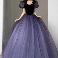 Purple Tulle Sequin Long Princess Dress Evening Gown - Thumbnail 1