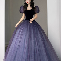 Purple Tulle Sequin Long Princess Dress Evening Gown - Thumbnail 4