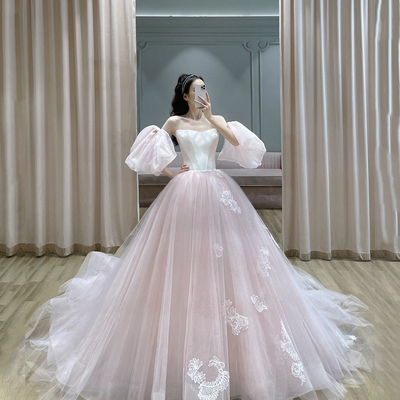 Pink tulle lace long ball gown dress princess dress - Thumbnail 2