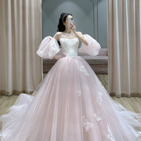 Pink tulle lace long ball gown dress princess dress - Thumbnail 3