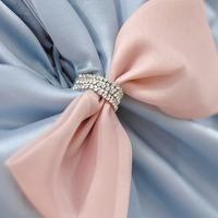 Blue satin long prom dress A line evening gown - Thumbnail 2