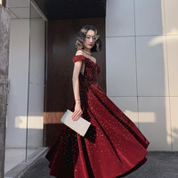 Burgundy velvet beads short prom dress homecoming dress - Thumbnail 1